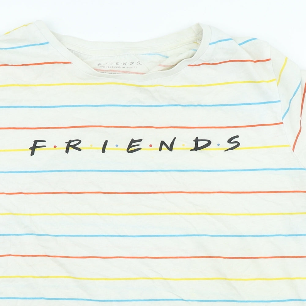 Primark Womens Multicoloured Striped Cotton Basic T-Shirt Size L Crew Neck - Friends