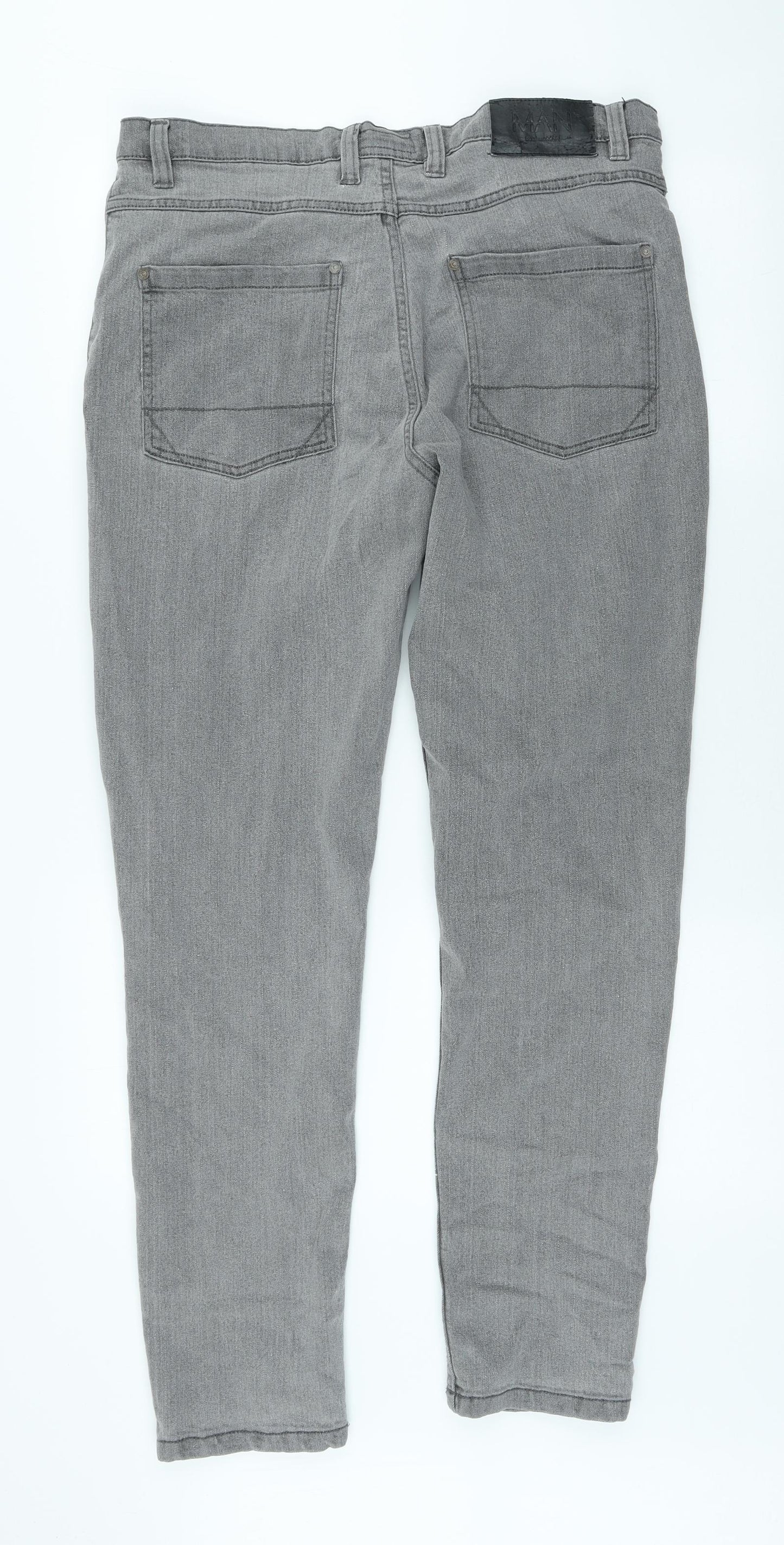 Boohoo Mens Grey Cotton Straight Jeans Size 36 in L30 in Regular Zip