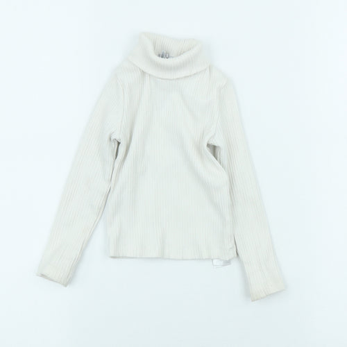 Primark Girls White Cotton Pullover T-Shirt Size 2-3 Years Roll Neck