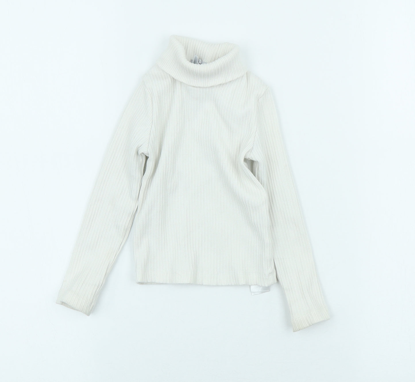 Primark Girls White Cotton Pullover T-Shirt Size 2-3 Years Roll Neck
