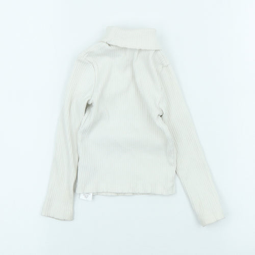 Primark Girls White Cotton Pullover T-Shirt Size 2-3 Years Roll Neck
