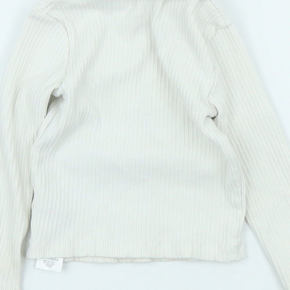 Primark Girls White Cotton Pullover T-Shirt Size 2-3 Years Roll Neck