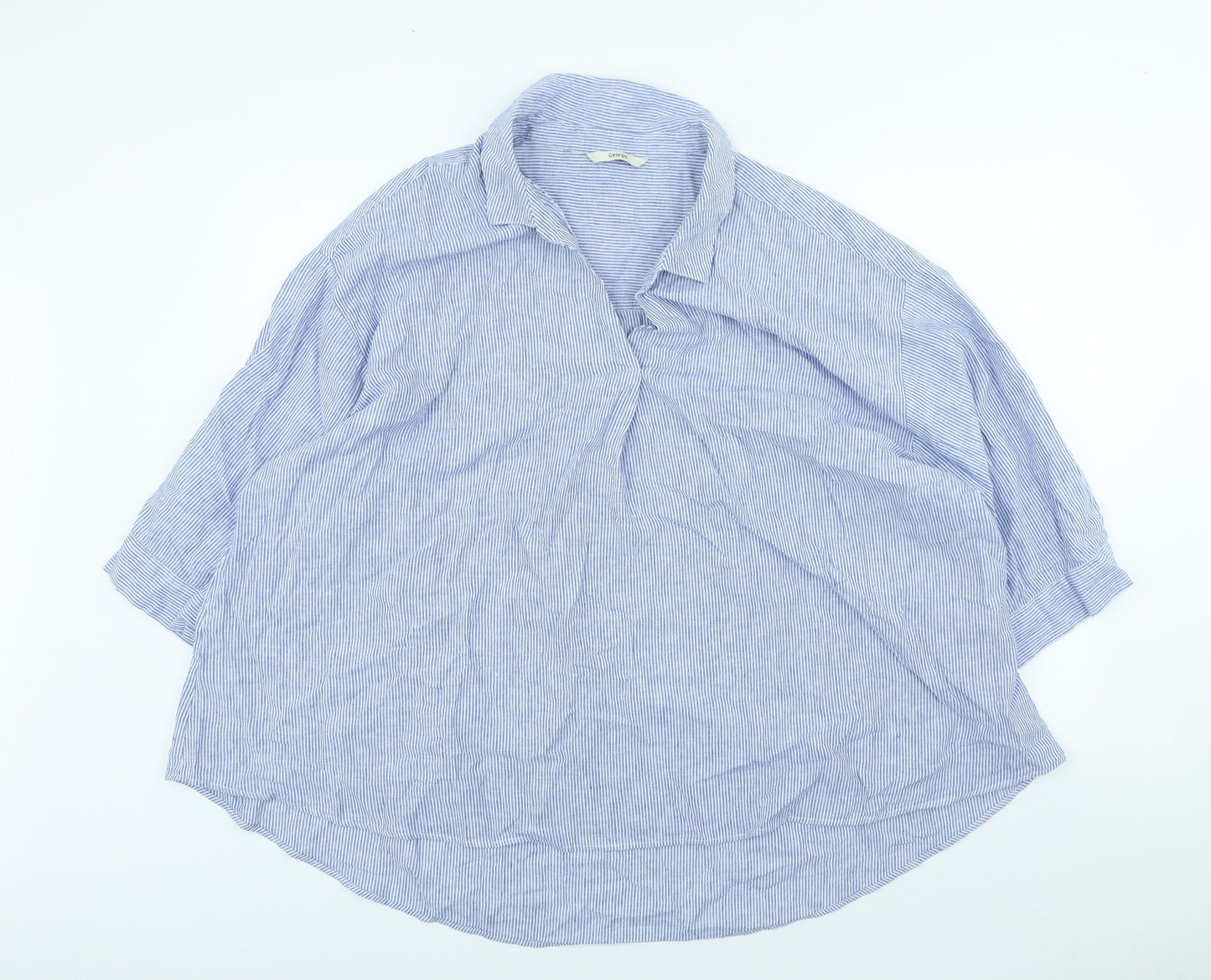 George Womens Blue Striped Linen Basic Blouse Size 24 V-Neck