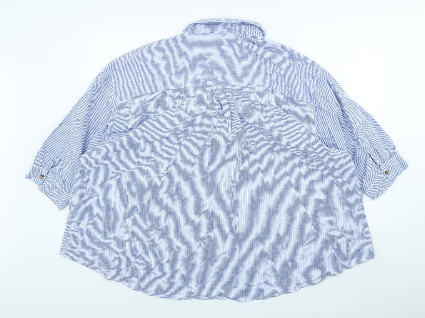 George Womens Blue Striped Linen Basic Blouse Size 24 V-Neck