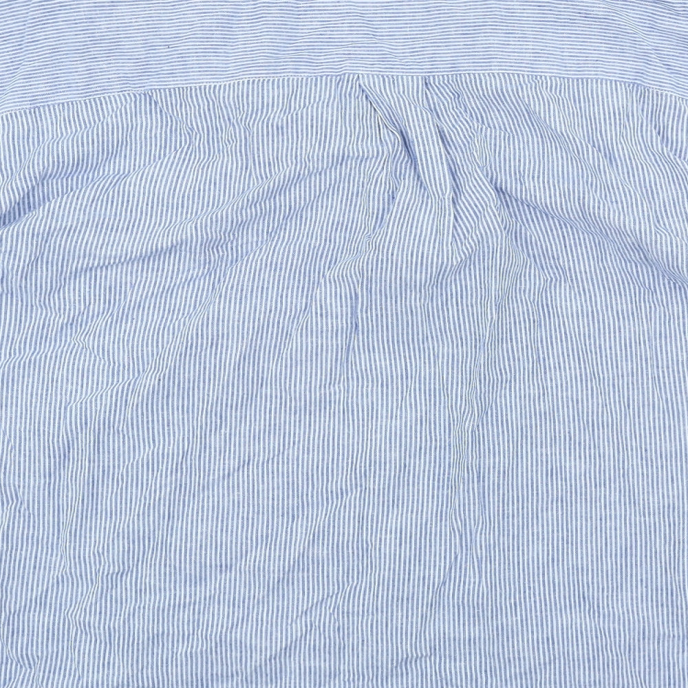 George Womens Blue Striped Linen Basic Blouse Size 24 V-Neck