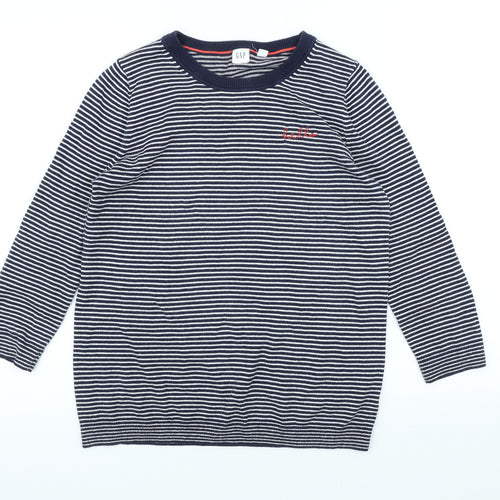 Gap Womens Blue Scoop Neck Striped Acrylic Pullover Jumper Size XS