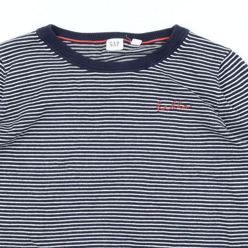 Gap Womens Blue Scoop Neck Striped Acrylic Pullover Jumper Size XS