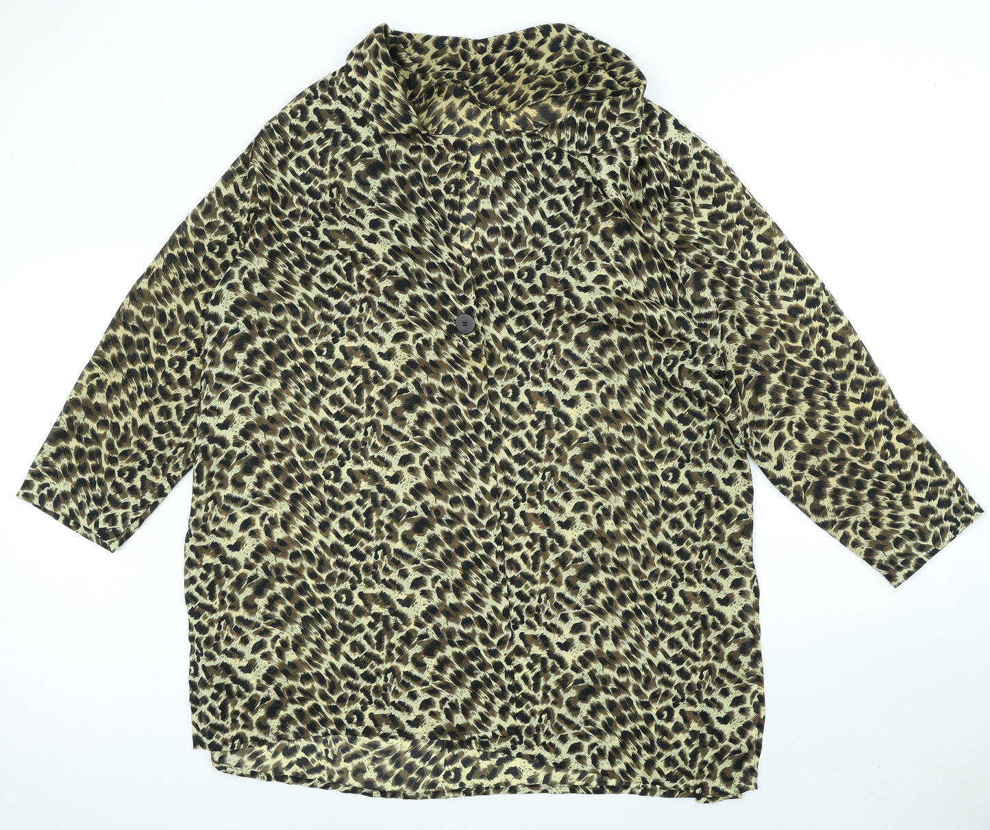 Mondi Womens Brown Animal Print Polyester Basic Blouse Size XL V-Neck - Leopard Print