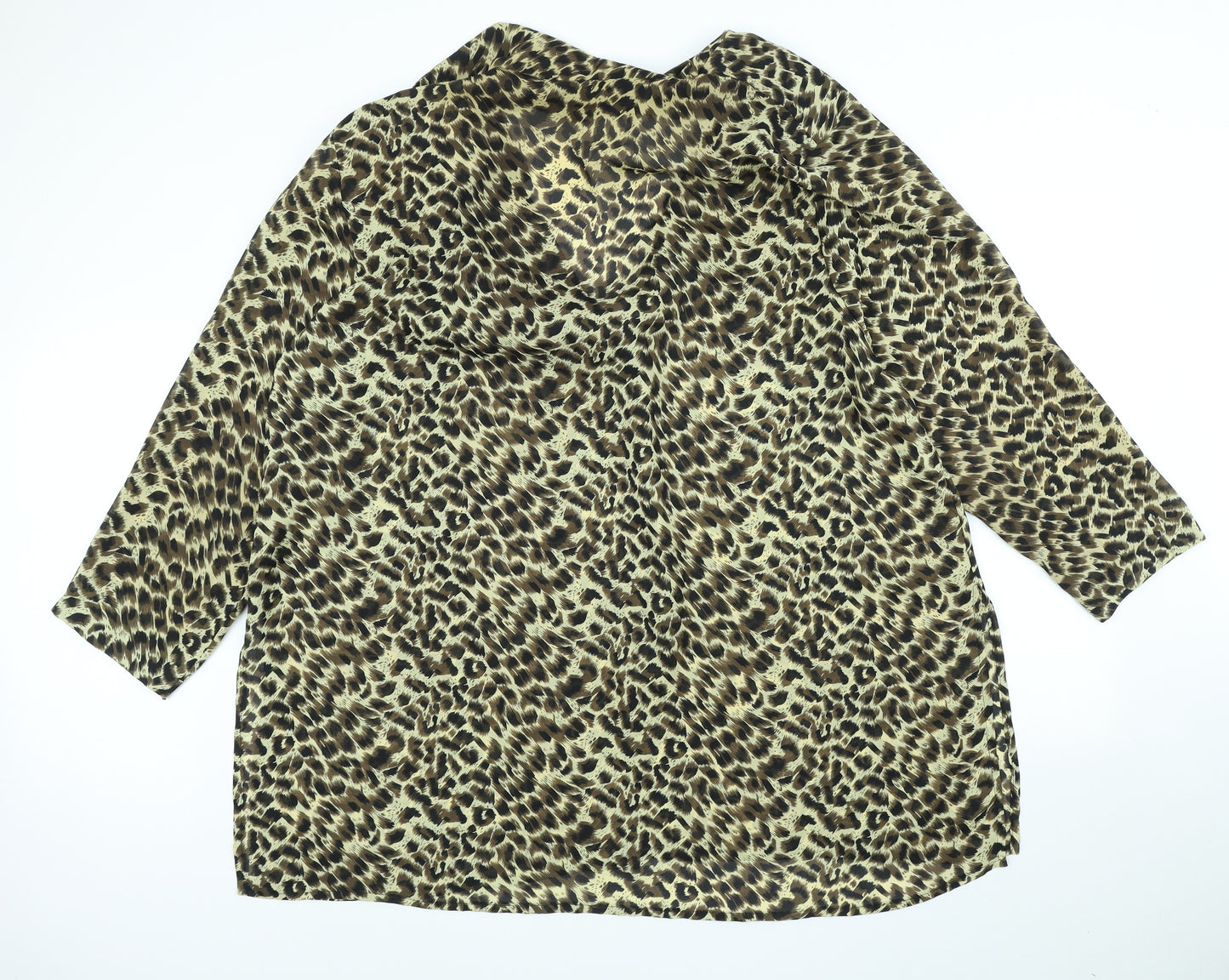 Mondi Womens Brown Animal Print Polyester Basic Blouse Size XL V-Neck - Leopard Print