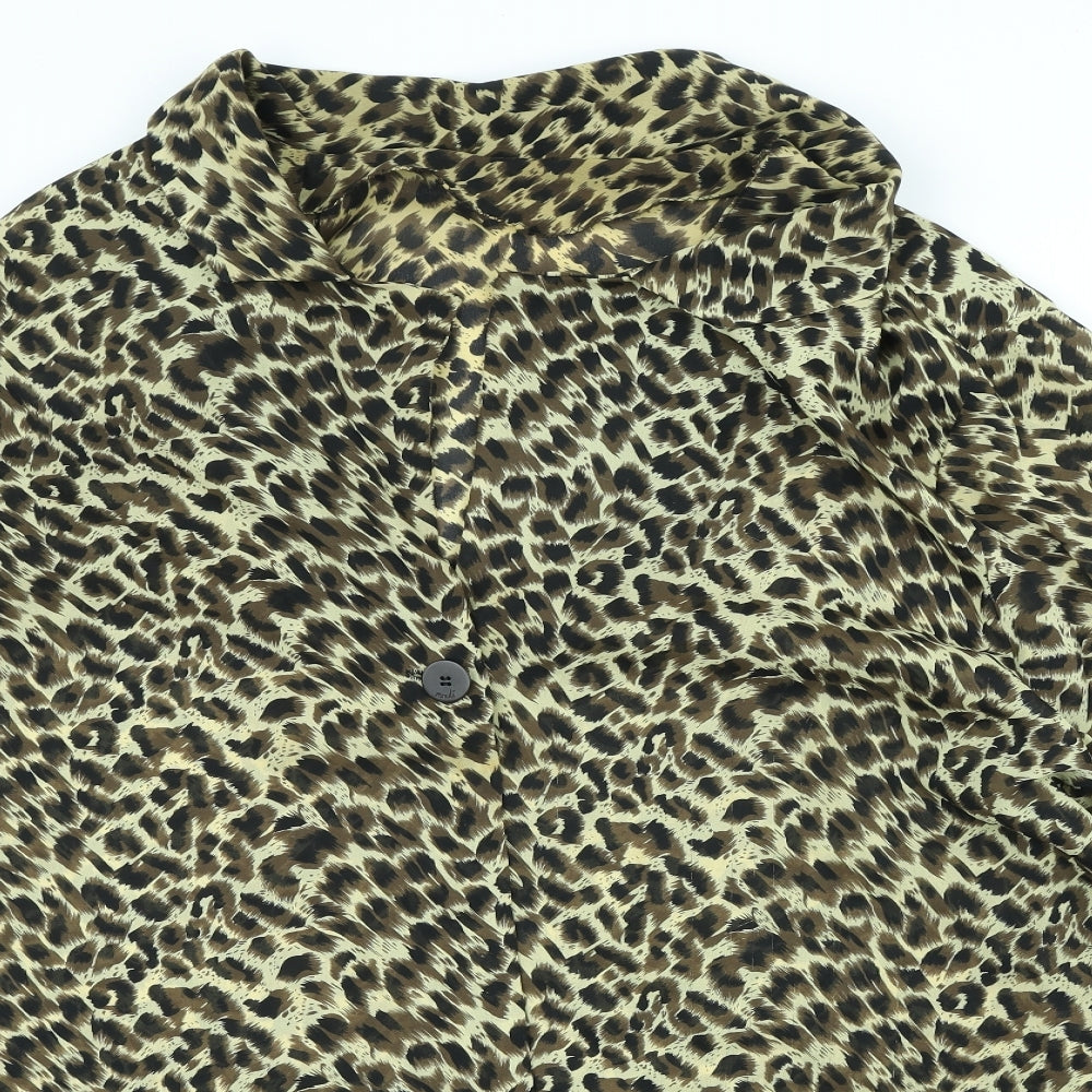 Mondi Womens Brown Animal Print Polyester Basic Blouse Size XL V-Neck - Leopard Print