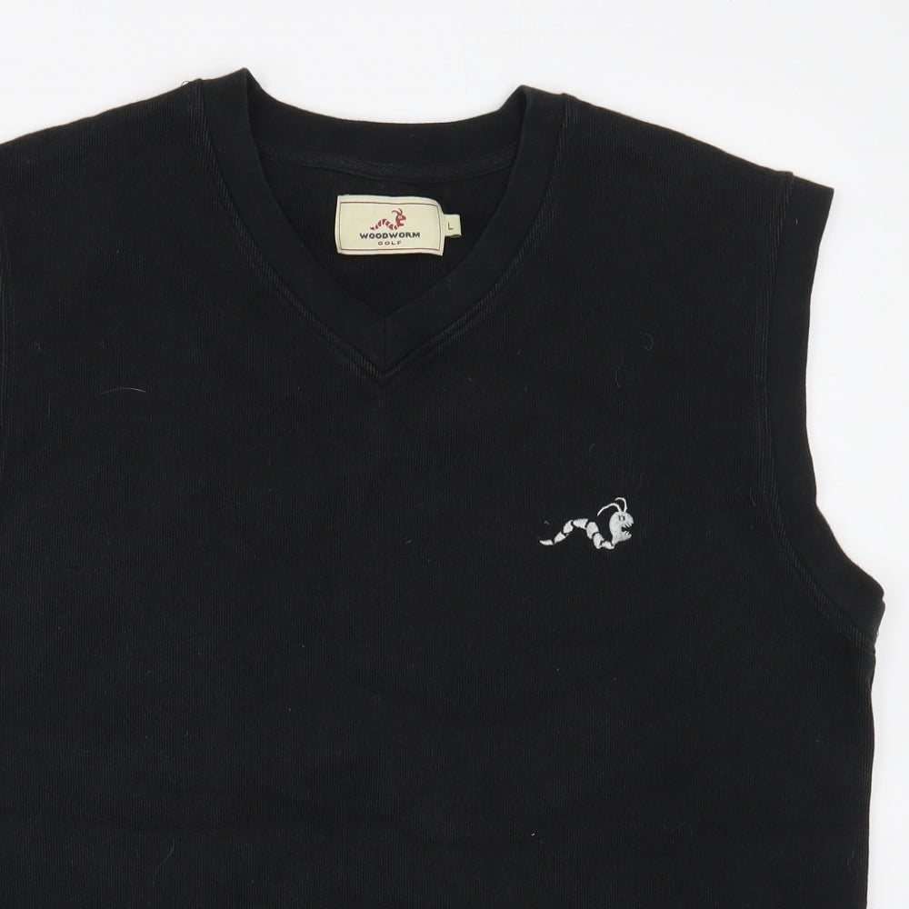 Woodworm Mens Black Cotton Vest Sweatshirt Size L