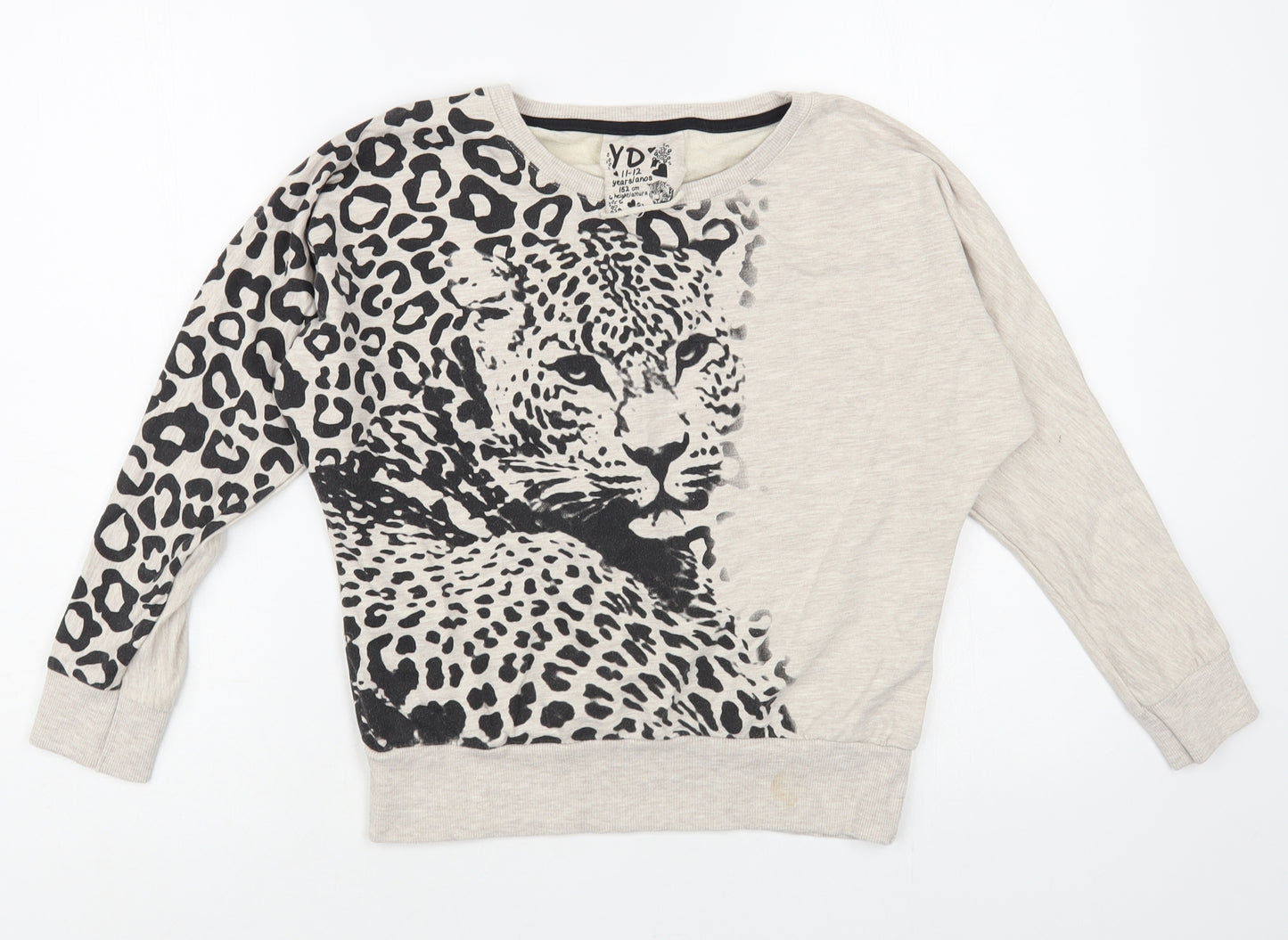 Young Dimension Girls Beige Animal Print Polyester Pullover Sweatshirt Size 11-12 Years Pullover - Wild Cat
