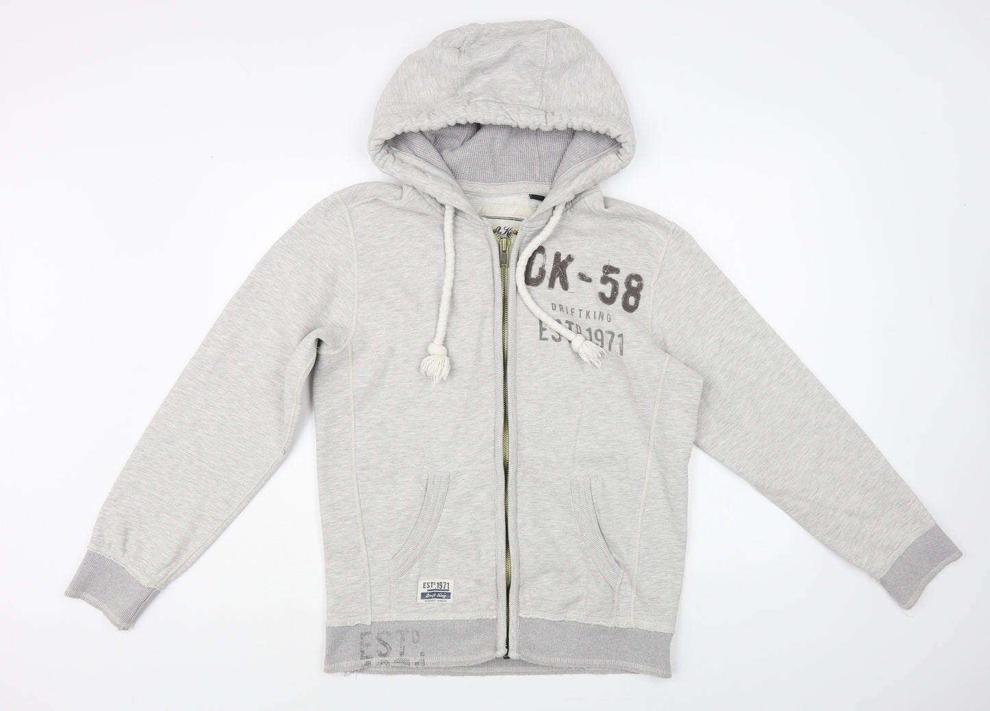 Drift King Mens Grey Cotton Full Zip Hoodie Size M