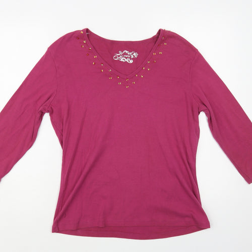 M&Co Womens Pink Cotton Basic T-Shirt Size XL V-Neck