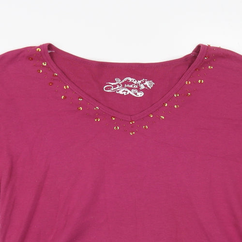 M&Co Womens Pink Cotton Basic T-Shirt Size XL V-Neck