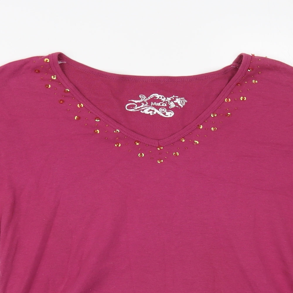 M&Co Womens Pink Cotton Basic T-Shirt Size XL V-Neck