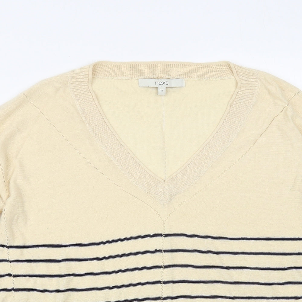 NEXT Womens Multicoloured V-Neck Striped Viscose Pullover Jumper Size 12