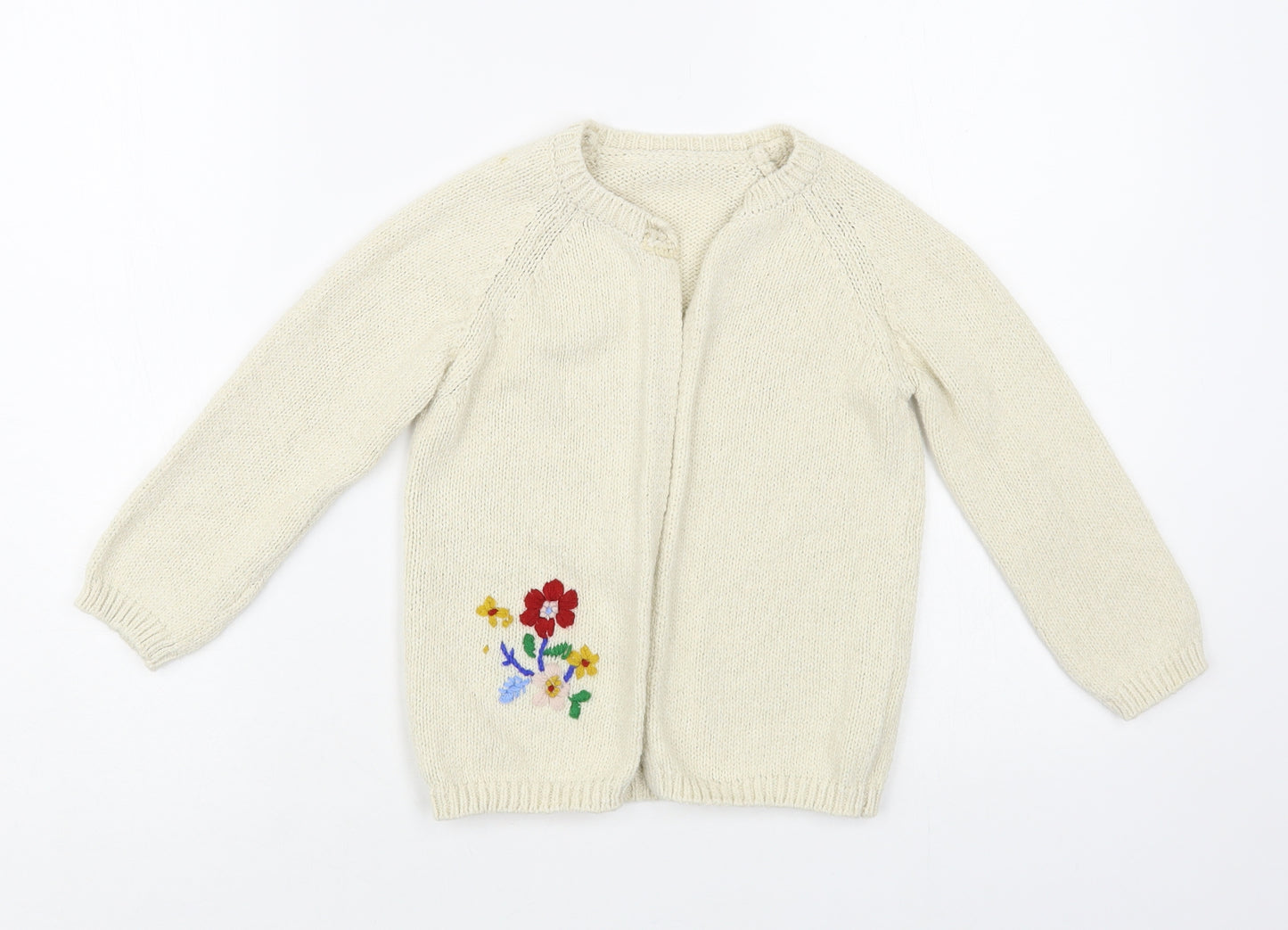 Nutmeg Girls Beige Round Neck Cotton Cardigan Jumper Size 5-6 Years
