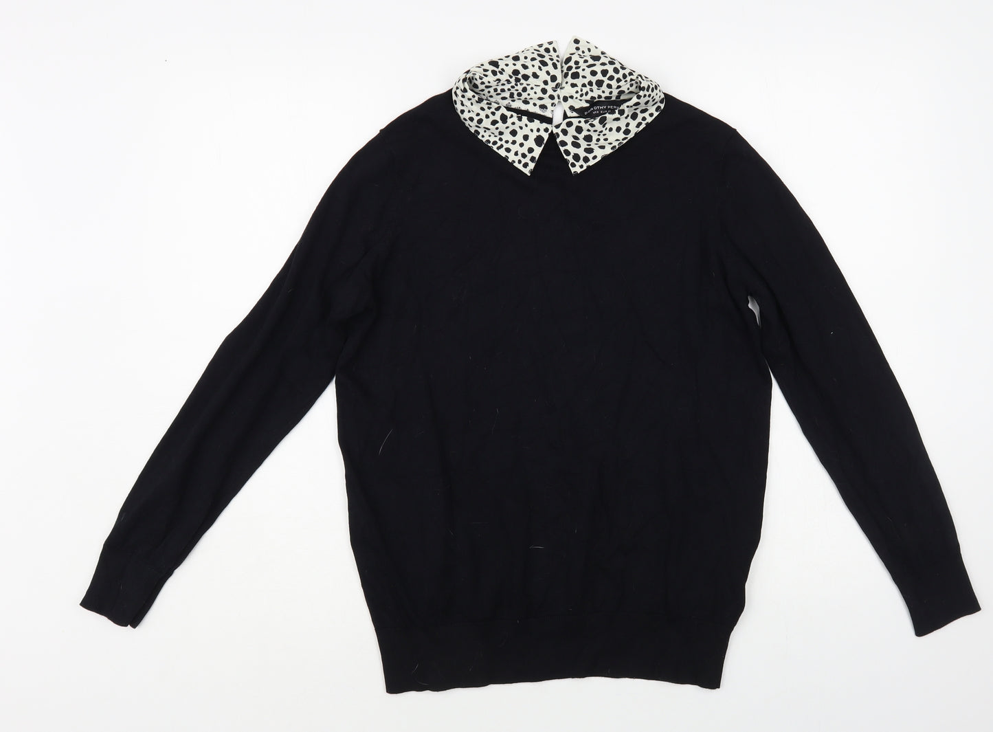 Dorothy Perkins Womens Black Collared Animal Print Viscose Pullover Jumper Size 12