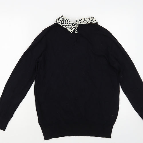 Dorothy Perkins Womens Black Collared Animal Print Viscose Pullover Jumper Size 12