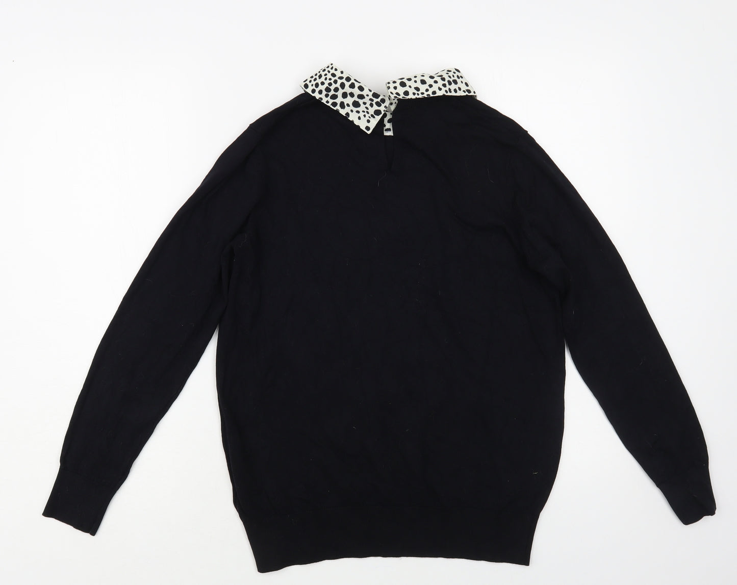 Dorothy Perkins Womens Black Collared Animal Print Viscose Pullover Jumper Size 12