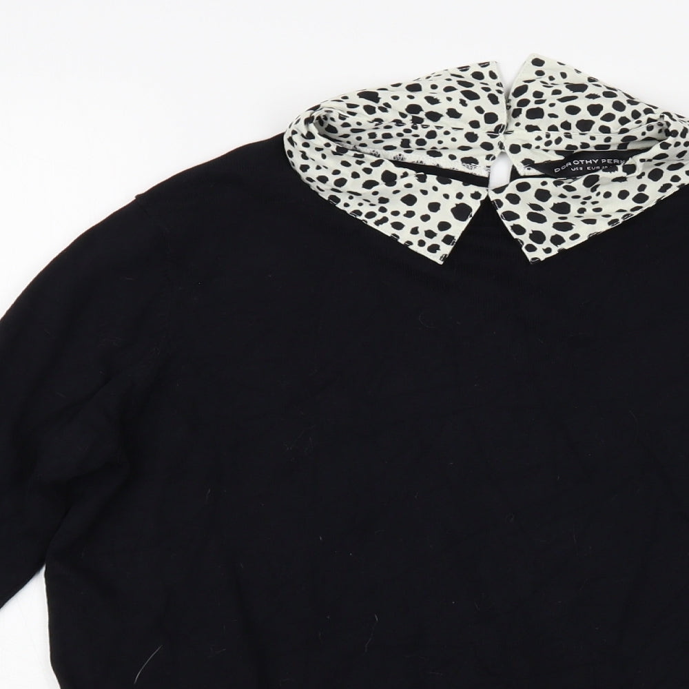 Dorothy Perkins Womens Black Collared Animal Print Viscose Pullover Jumper Size 12