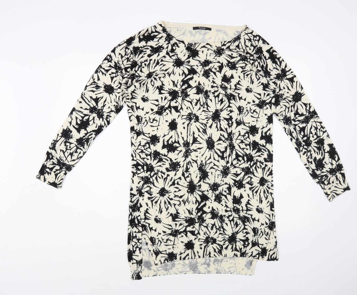 George Womens Ivory Boat Neck Floral Viscose Pullover Jumper Size 14
