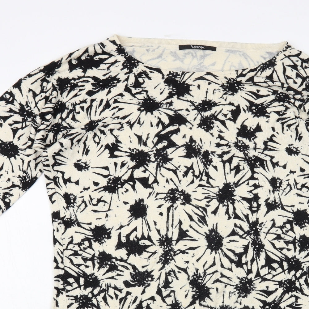 George Womens Ivory Boat Neck Floral Viscose Pullover Jumper Size 14