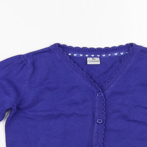 TU Girls Blue V-Neck Cotton Cardigan Jumper Size 4 Years Button - Schoolwear