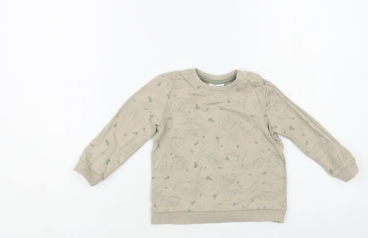 So Cute Baby Beige Geometric Cotton Pullover Jumper Size 12-18 Months Snap - Hedgehog Pattern