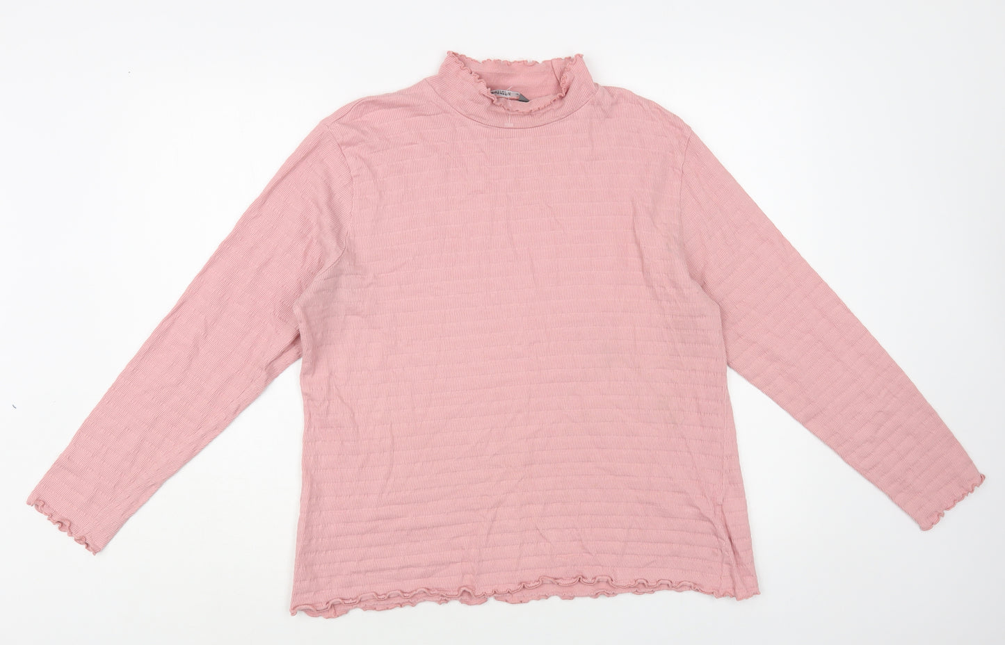 Nutmeg Womens Pink Cotton Basic T-Shirt Size 16 Mock Neck