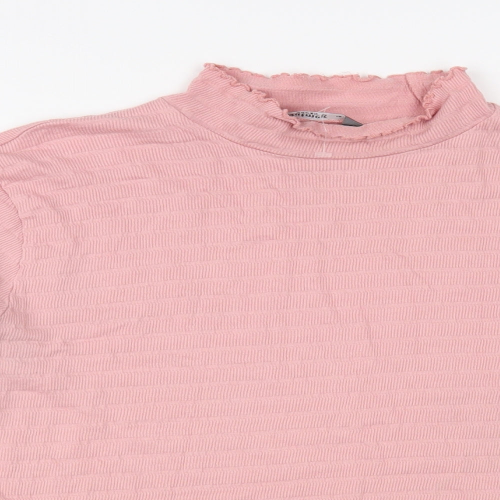 Nutmeg Womens Pink Cotton Basic T-Shirt Size 16 Mock Neck