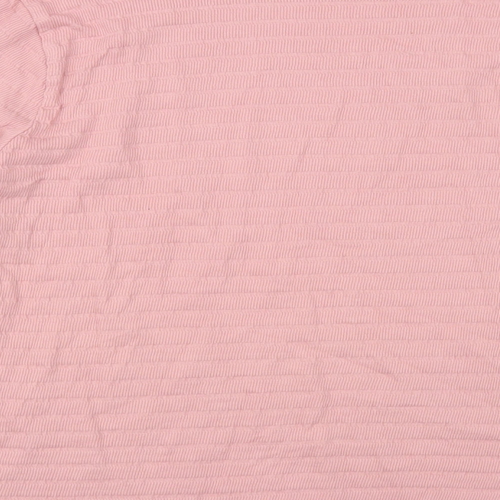 Nutmeg Womens Pink Cotton Basic T-Shirt Size 16 Mock Neck