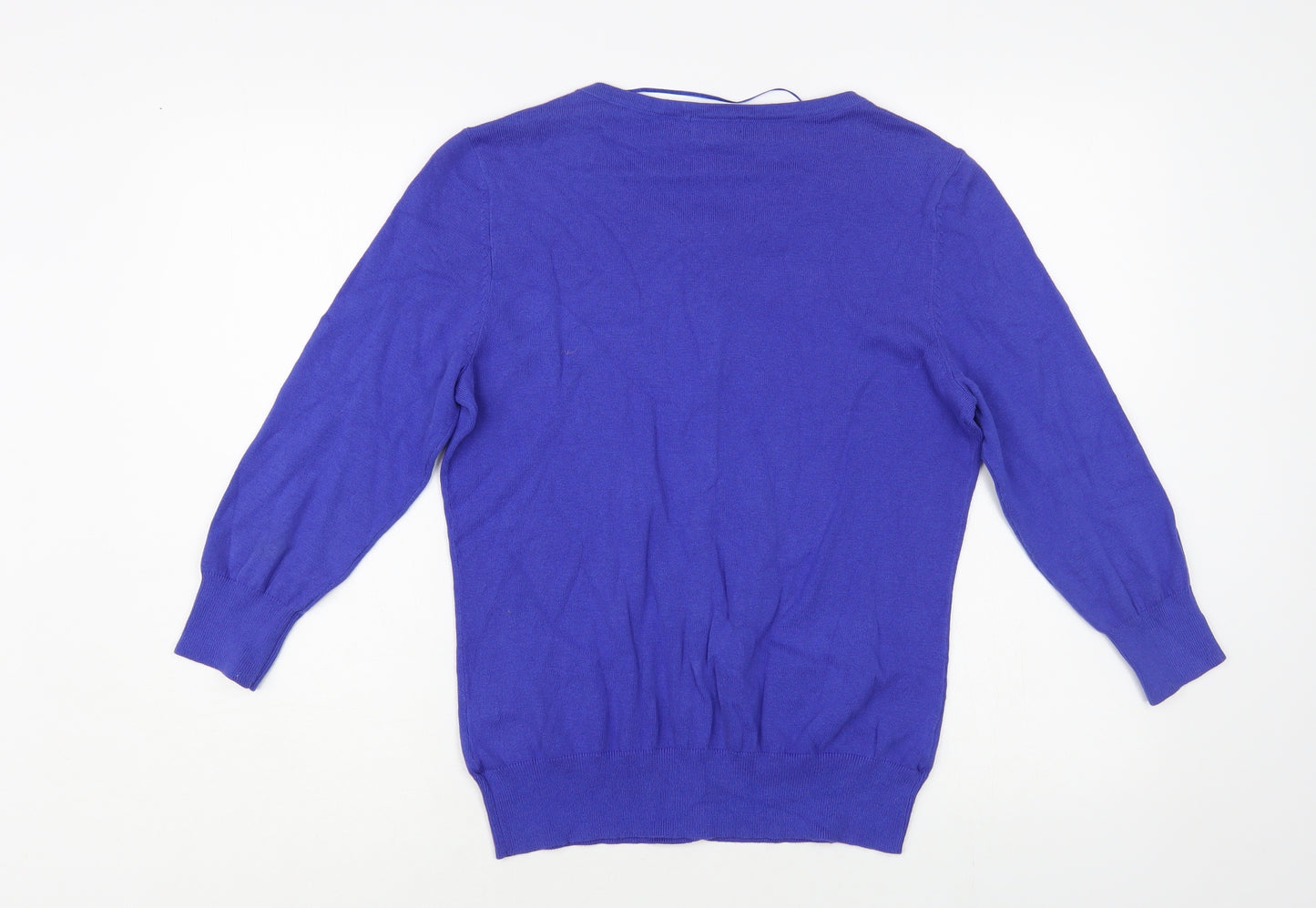 F&F Womens Blue Scoop Neck Cotton Cardigan Jumper Size 14