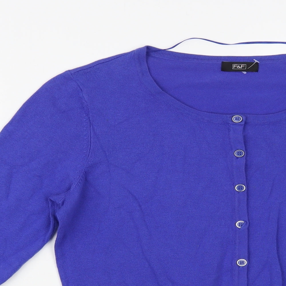 F&F Womens Blue Scoop Neck Cotton Cardigan Jumper Size 14