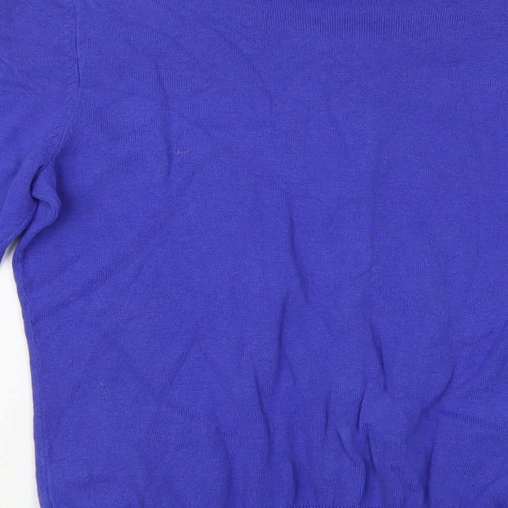 F&F Womens Blue Scoop Neck Cotton Cardigan Jumper Size 14