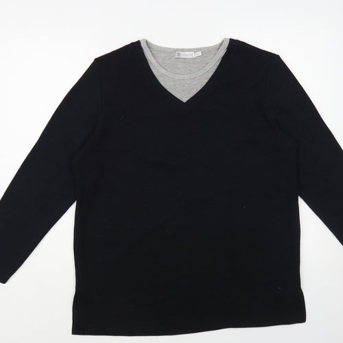 Accent Womens Black V-Neck Polyester Pullover Jumper Size 10