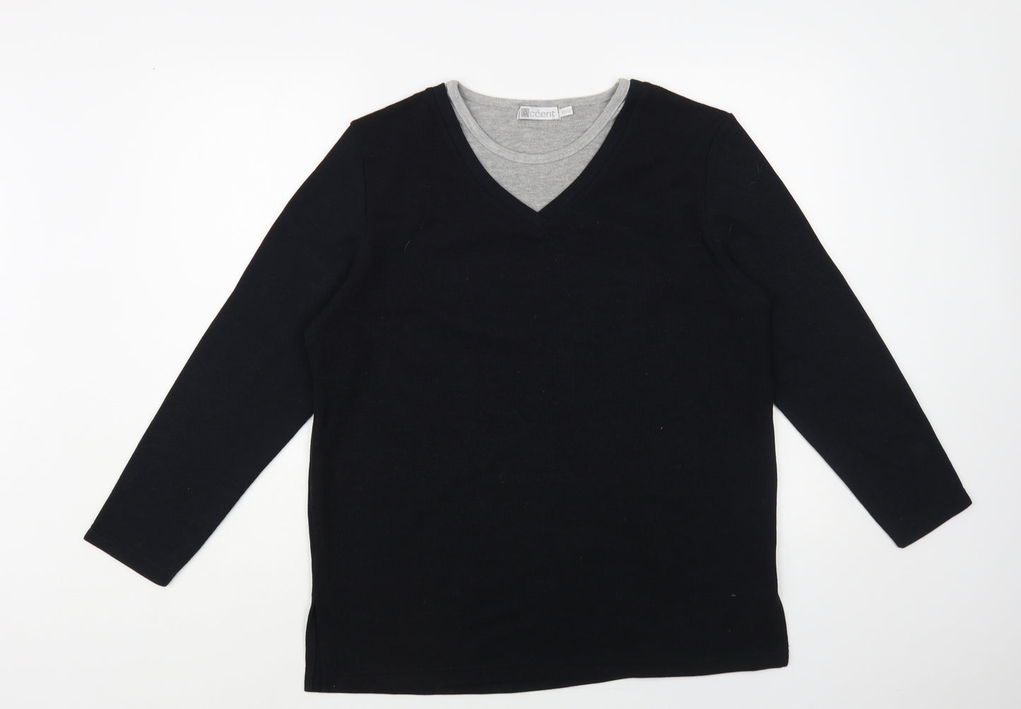 Accent Womens Black V-Neck Polyester Pullover Jumper Size 10