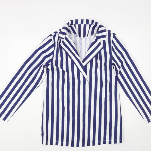 SheIn Womens Blue Striped Jacket Blazer Size M
