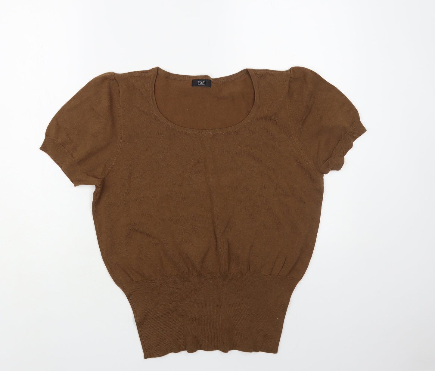 F&F Womens Brown Scoop Neck Cotton Pullover Jumper Size 18