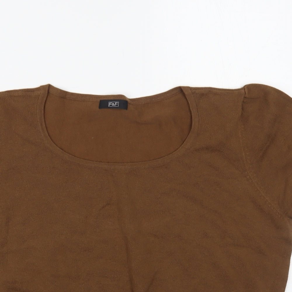 F&F Womens Brown Scoop Neck Cotton Pullover Jumper Size 18