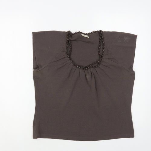 Minuet Womens Brown Scoop Neck Viscose Pullover Jumper Size 18 - Embellished Neckline