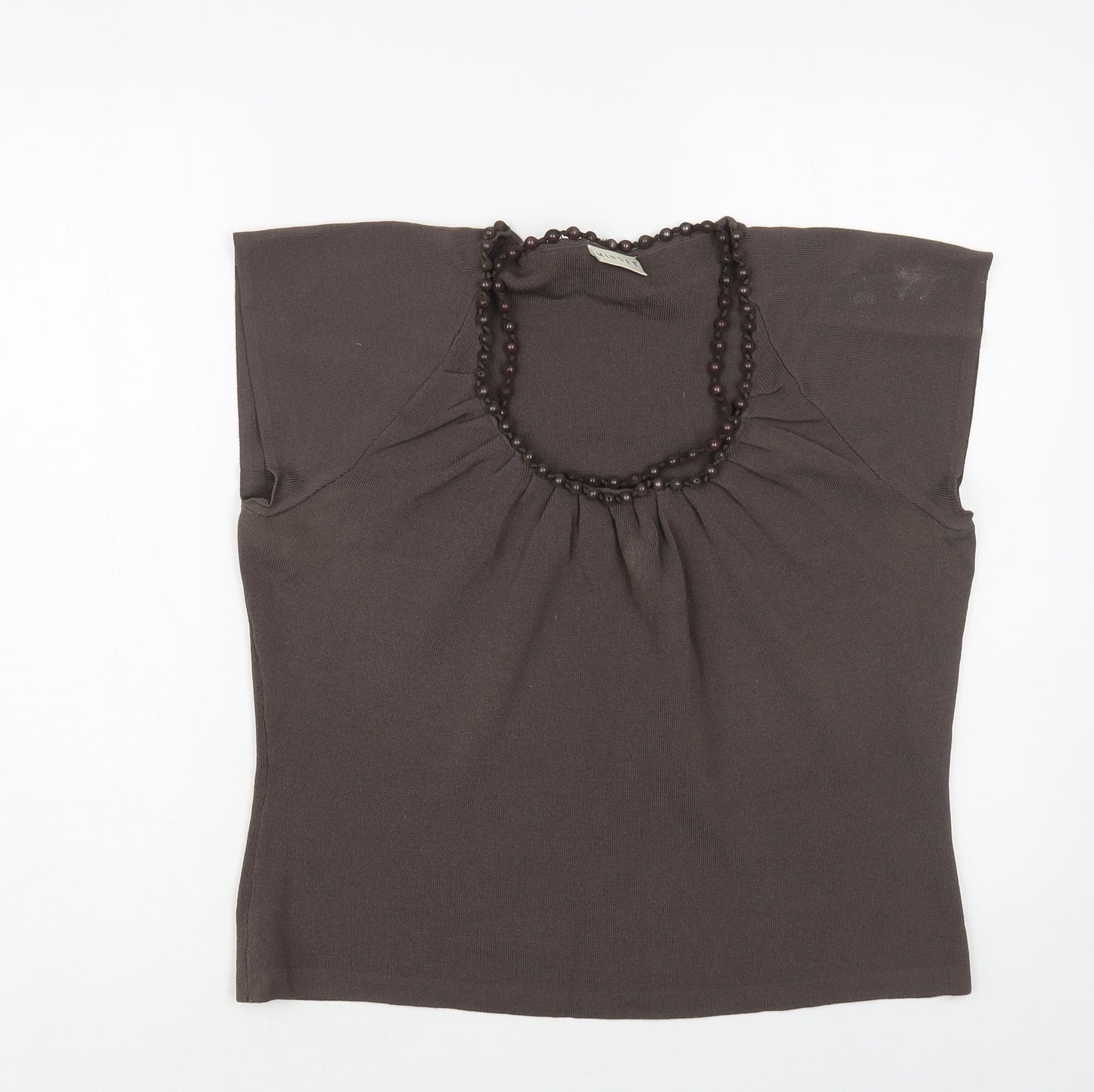 Minuet Womens Brown Scoop Neck Viscose Pullover Jumper Size 18 - Embellished Neckline
