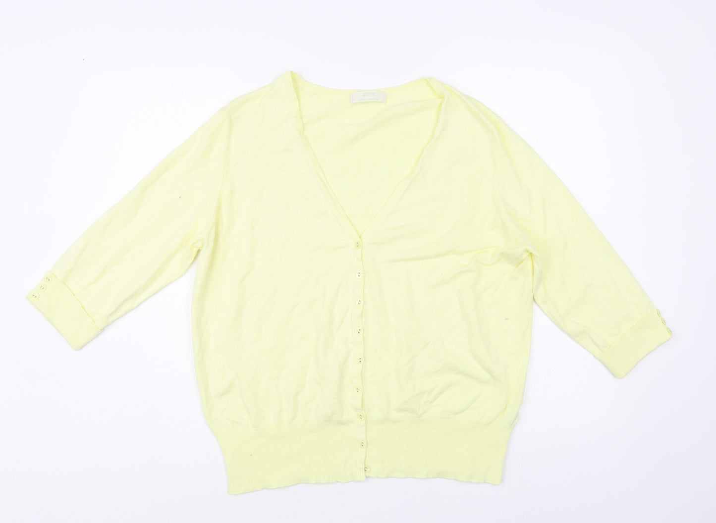 Marks and Spencer Womens Yellow V-Neck Viscose Cardigan Jumper Size 18