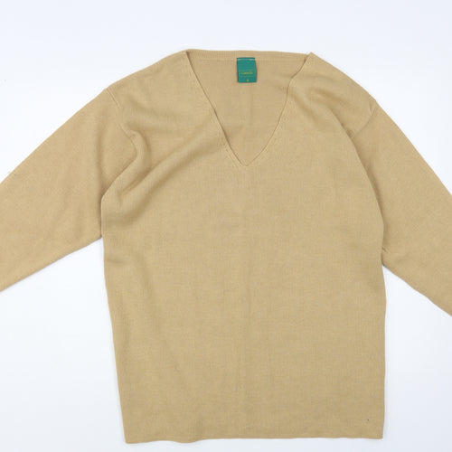 Canda Womens Beige V-Neck Acrylic Pullover Jumper Size S