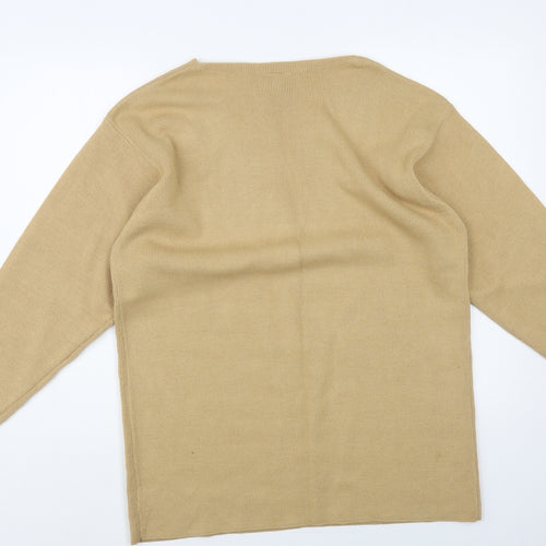 Canda Womens Beige V-Neck Acrylic Pullover Jumper Size S