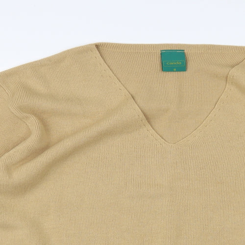 Canda Womens Beige V-Neck Acrylic Pullover Jumper Size S