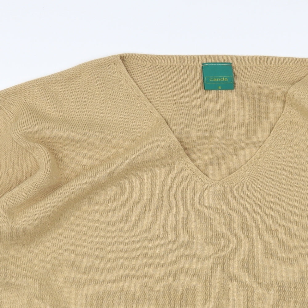 Canda Womens Beige V-Neck Acrylic Pullover Jumper Size S