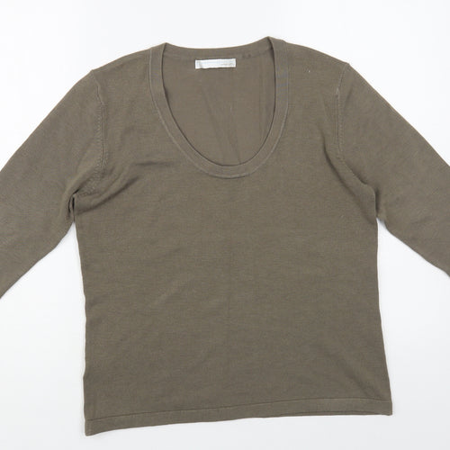 AMARANTO Womens Brown Scoop Neck Acrylic Pullover Jumper Size 14