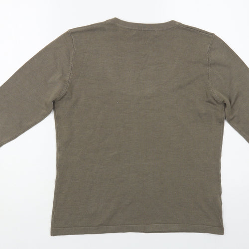 AMARANTO Womens Brown Scoop Neck Acrylic Pullover Jumper Size 14